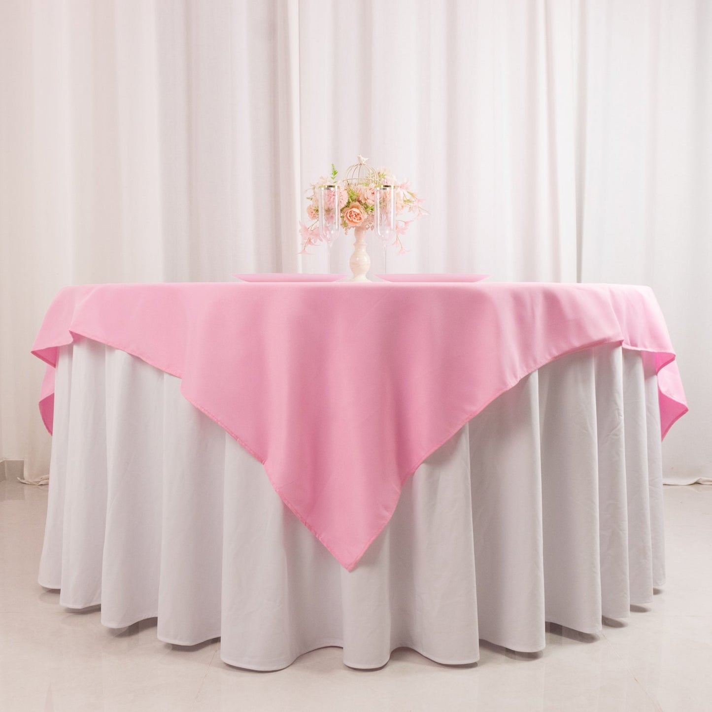 Premium Polyester 70"x70" Table Overlay Square Tablecloth Pink 220GSM Wrinkle-Resistant Table Cover