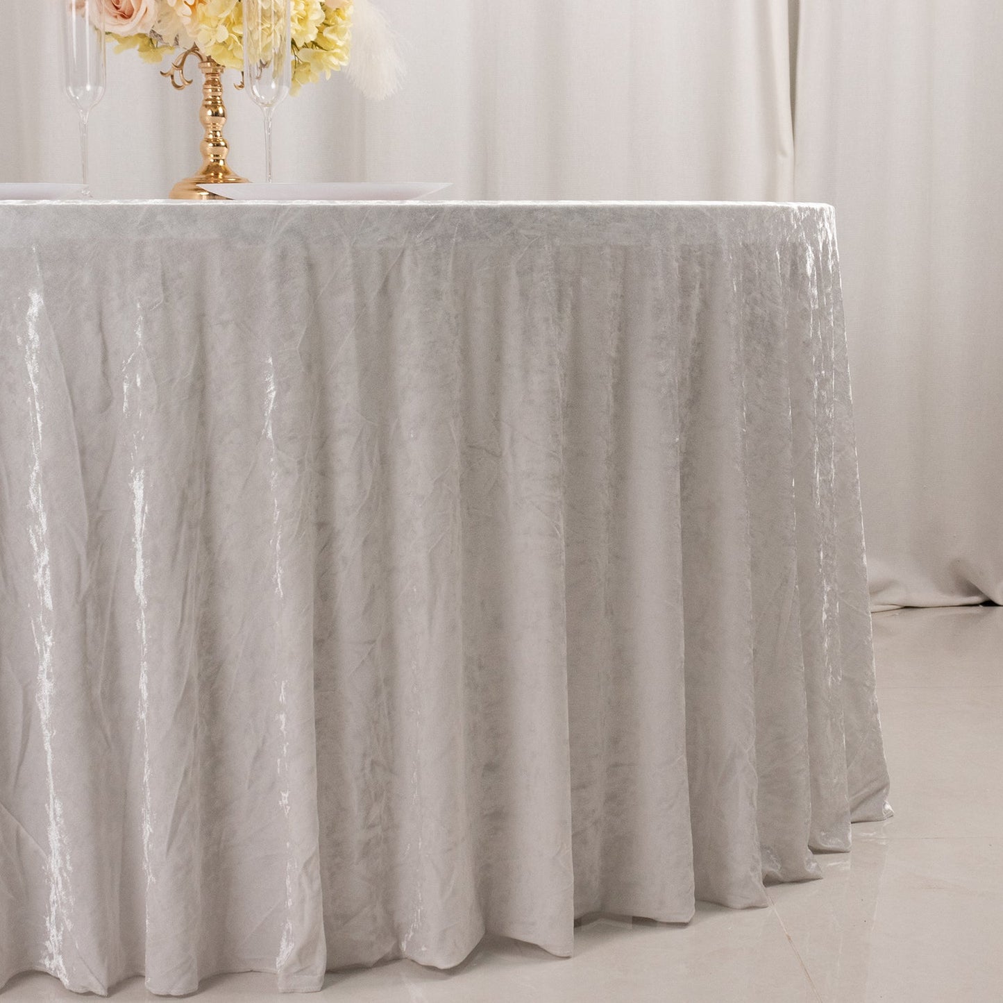 Premium Crushed Velvet 120" Round Tablecloth White - Reusable Soft & Stylish Seamless Table Cover