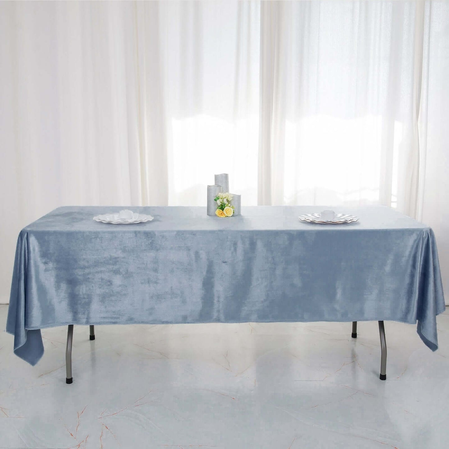 Premium Velvet 60"x102" Rectangle Tablecloth Dusty Blue - Reusable & Soft Table Cover