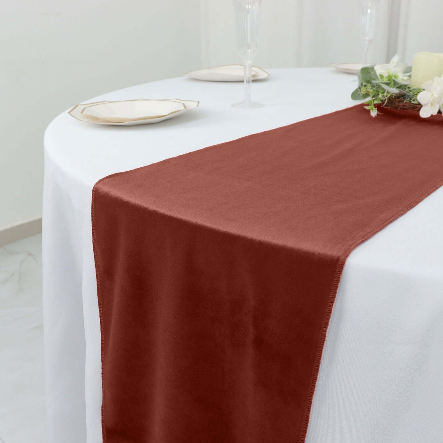 Premium Velvet 12"x108" Table Runner Terracotta (Rust) - Sheen Finish Reusable Table Decor