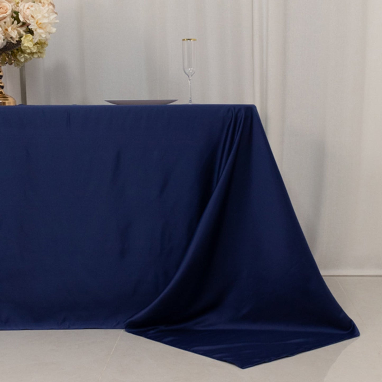 Lamour Satin 90"x132" Rectangle Tablecloth Navy Blue - Soft & Silk-Like Seamless Table Cover