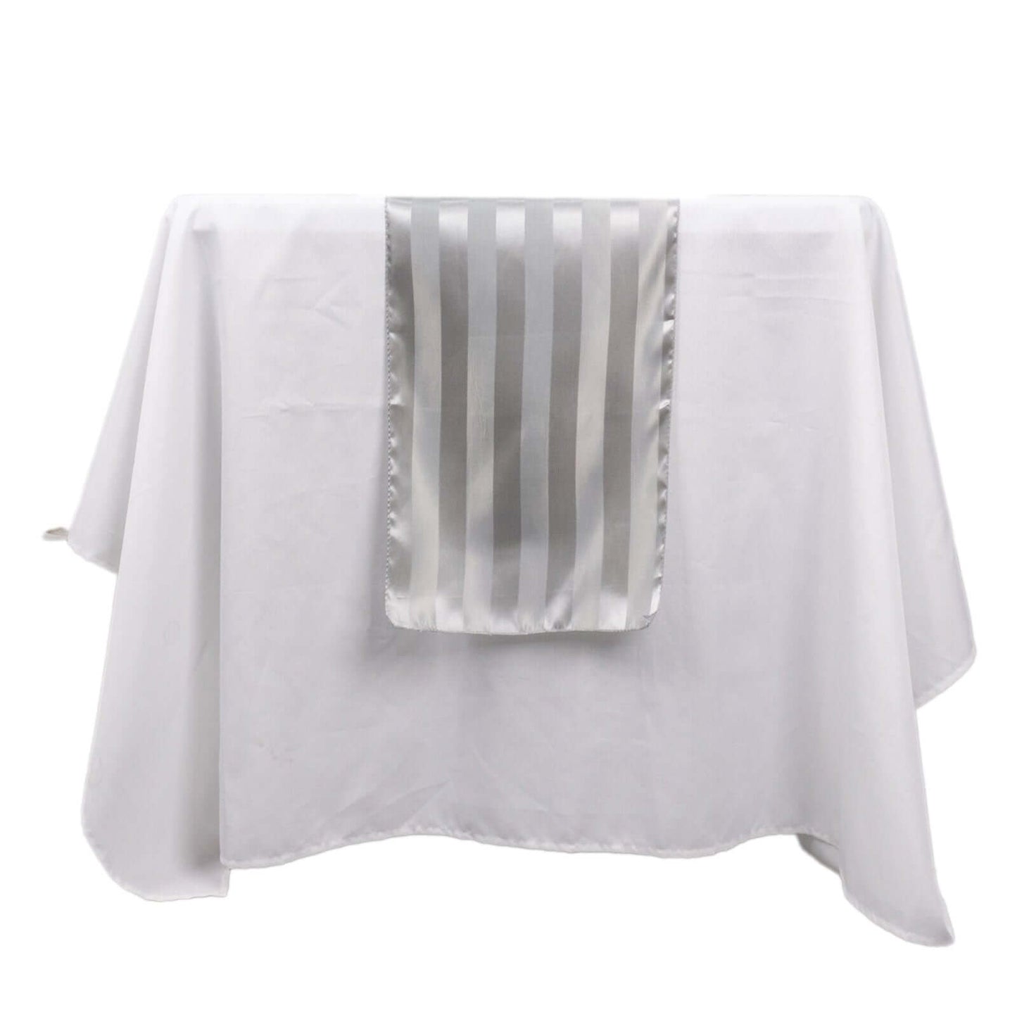 Satin 12"x108" Table Runner Silver Stripe - Stripe Table Decor