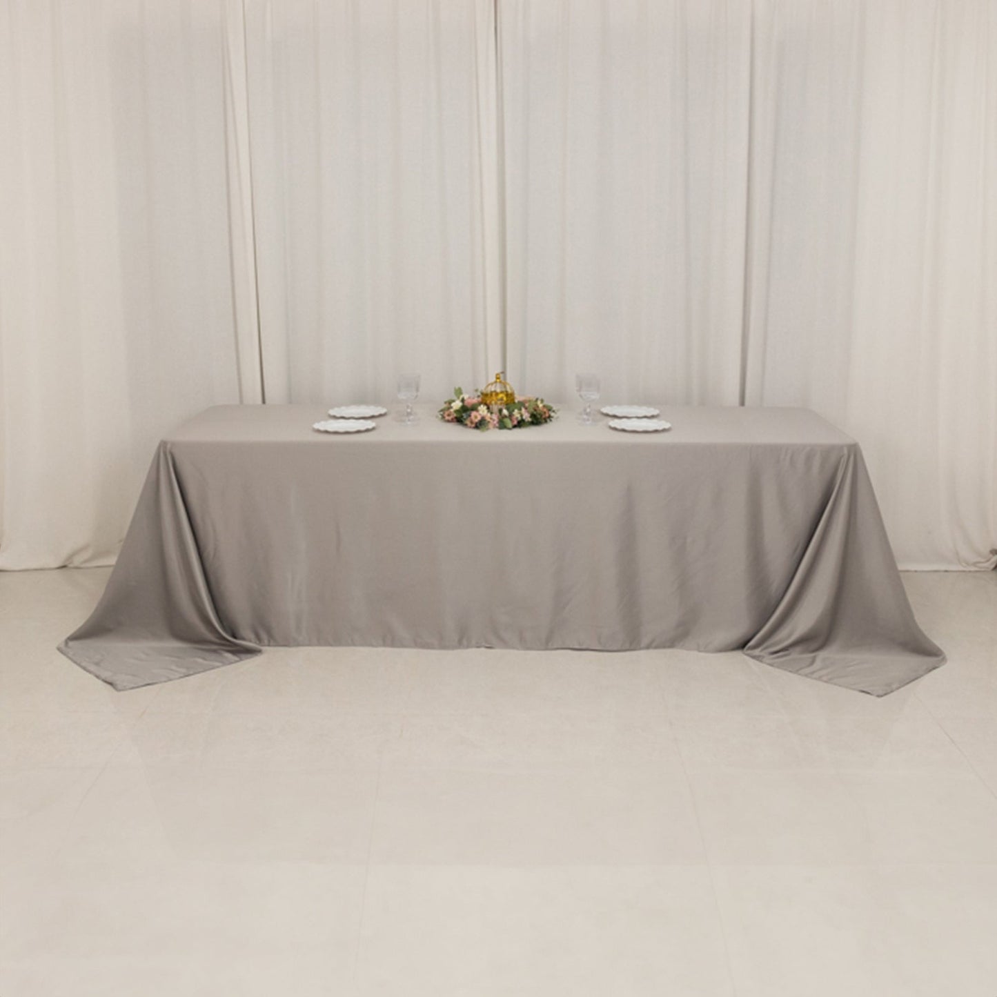 Lamour Satin 90"x156" Rectangle Tablecloth Silver - Luxurious, Soft Seamless Table Cover