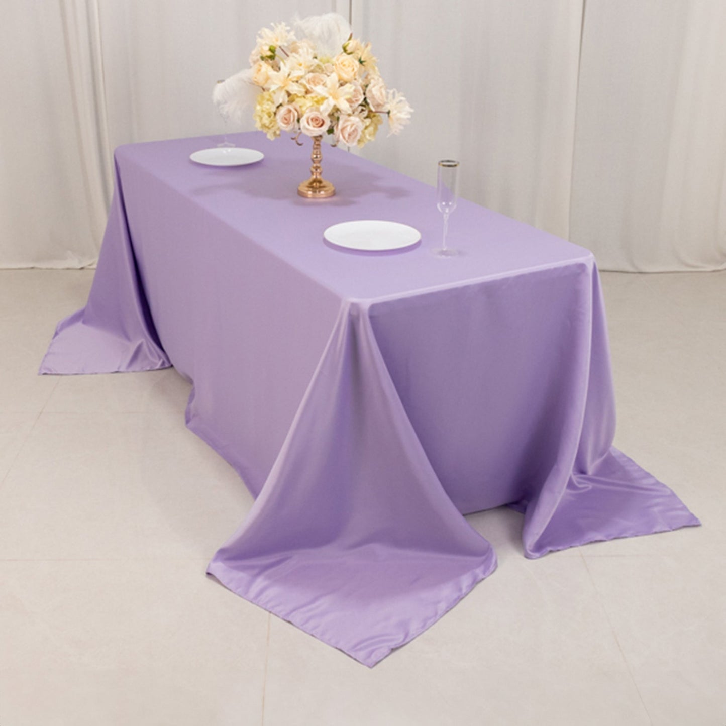 Lamour Satin 90"x132" Rectangle Tablecloth Lavender Lilac - Soft & Silk-Like Seamless Table Cover