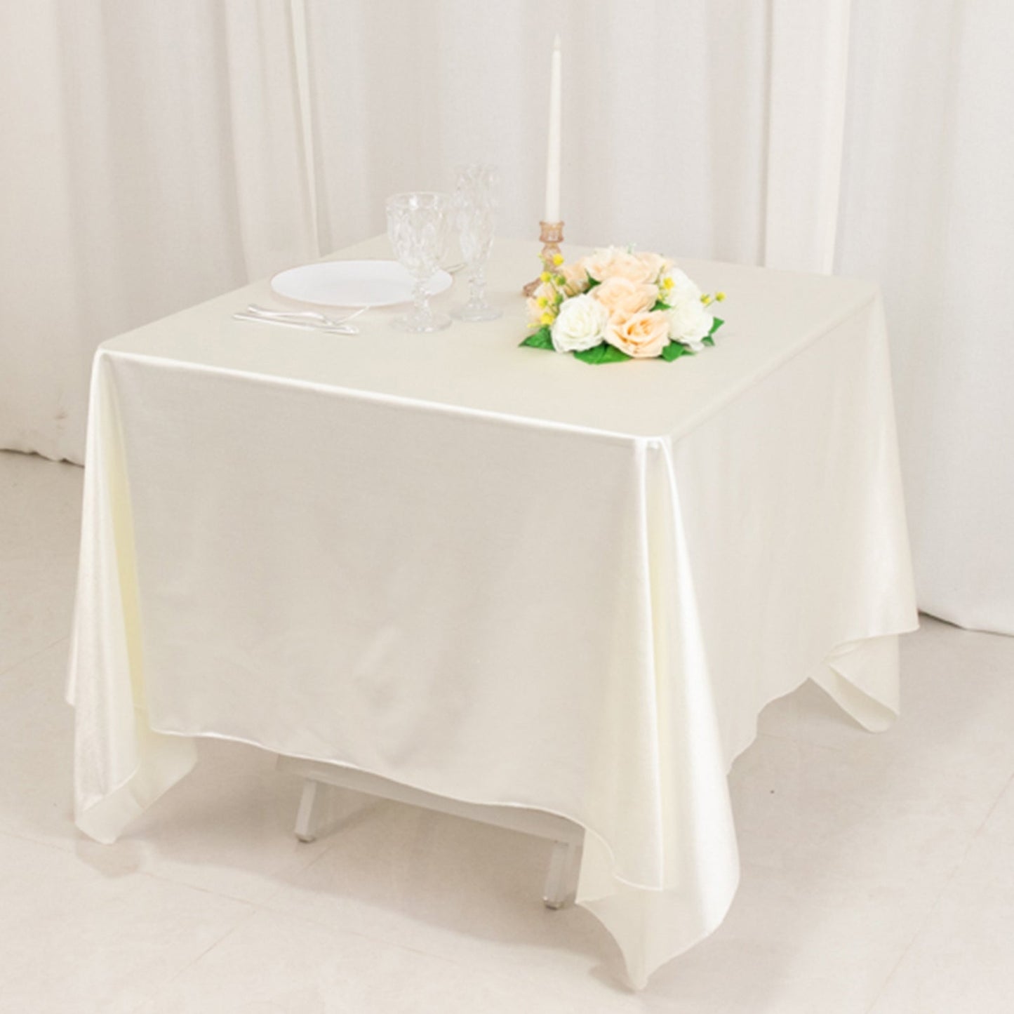 Scuba Square 70"x70" Tablecloth Shimmer Pearl White - Wrinkle Free & Stain Resistant Table Cover for Weddings and Parties