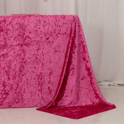 Premium Crushed Velvet 90"x132" Rectangle Tablecloth Fuchsia - Reusable Soft & Seamless Table Cover
