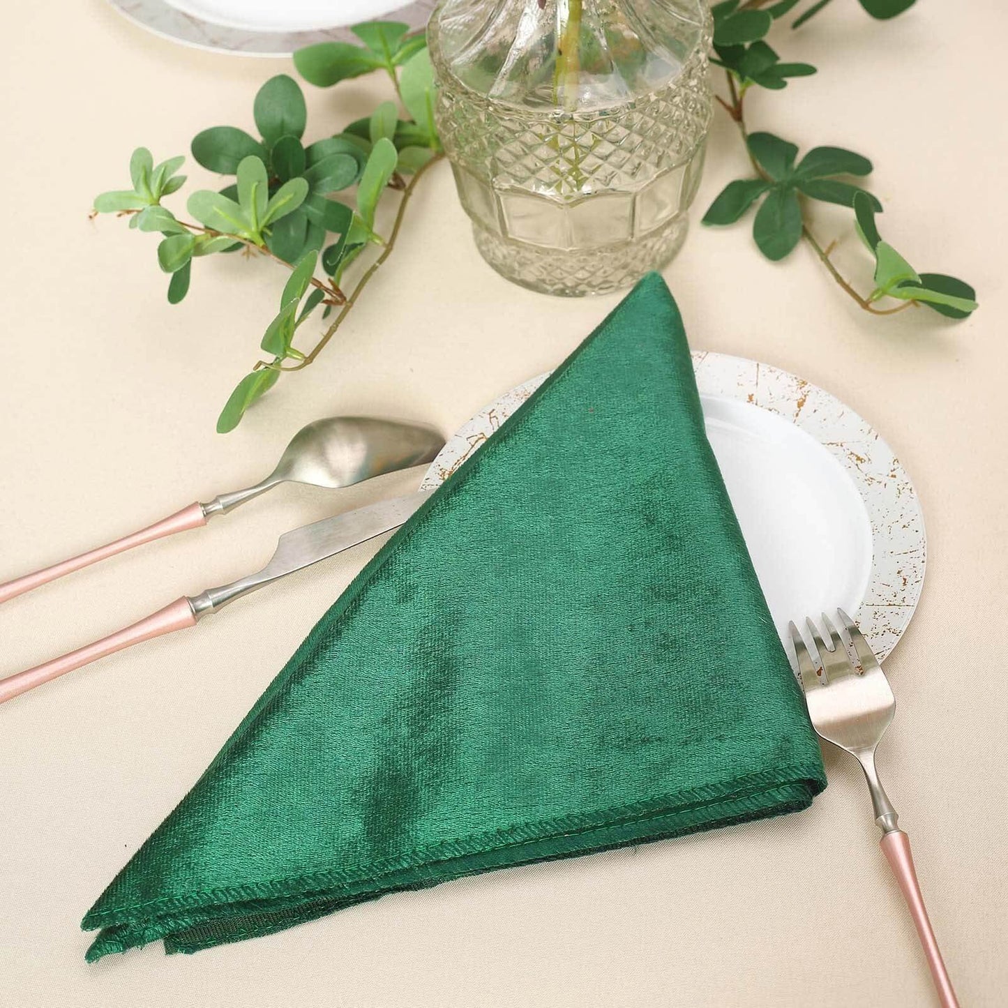 5 Pack Premium Velvet 20"x20" Napkins Hunter Emerald Green - Soft Sheen Finish Cloth Napkins