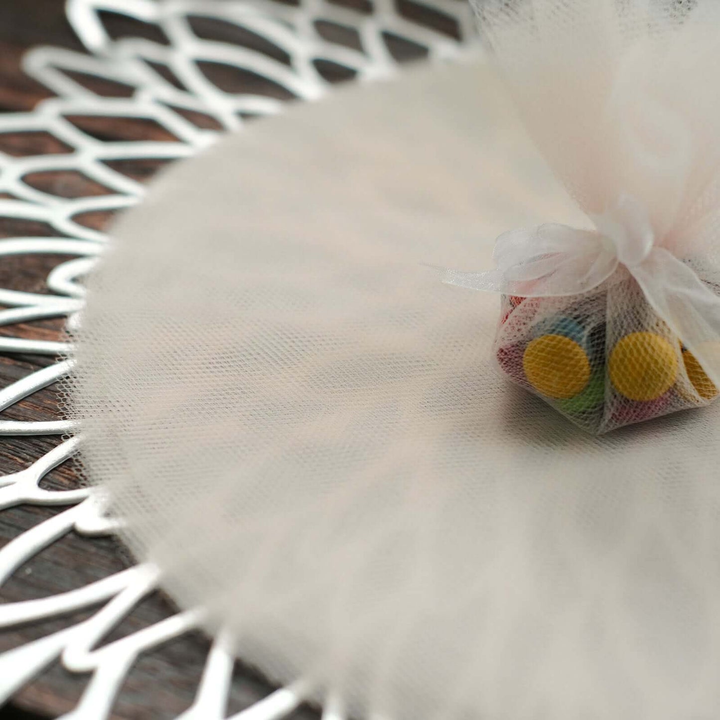 25 Pack 9" Beige Sheer Nylon Tulle Circles Favor Wrap Craft Fabric, DIY Candy Favor Wraps