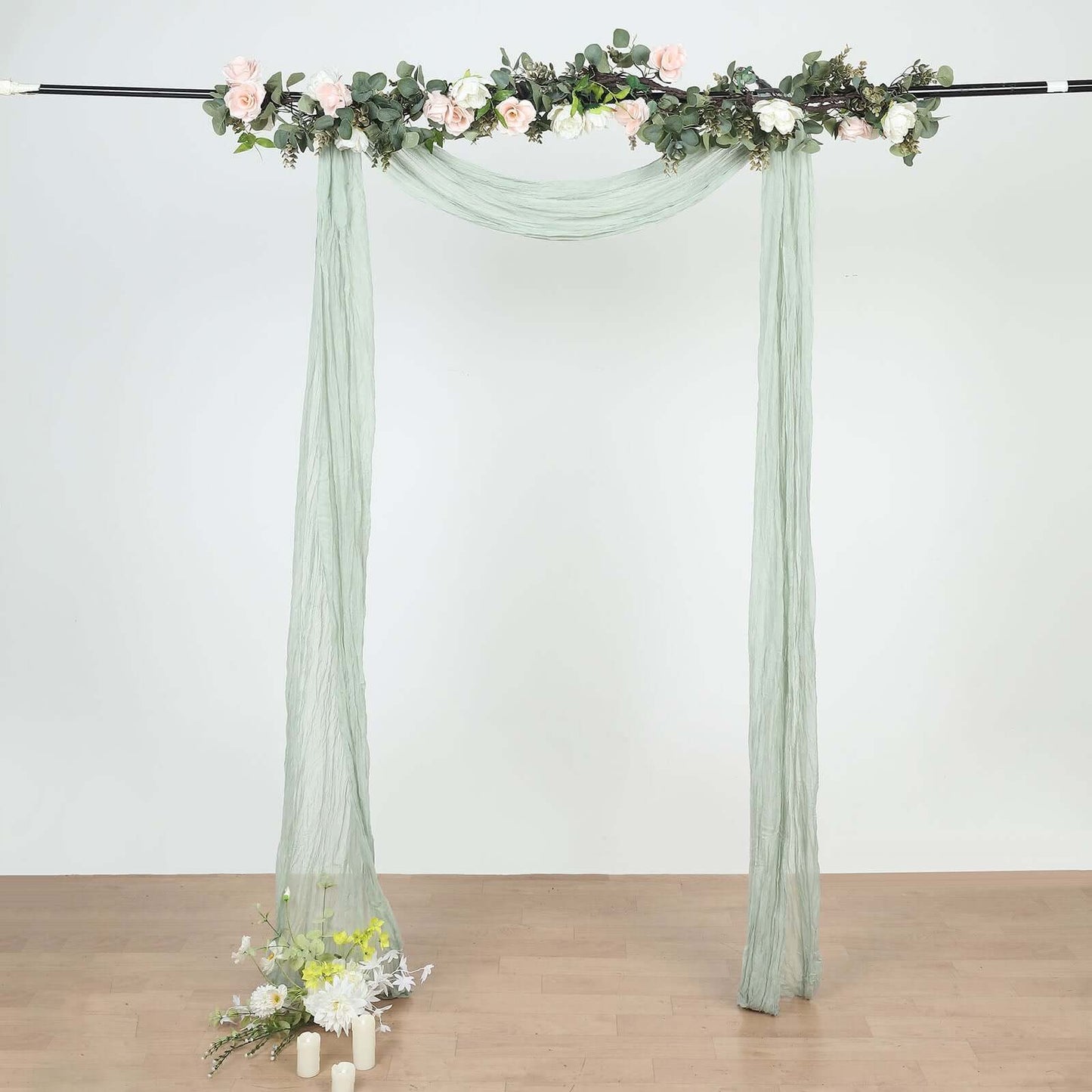 20ft Sage Green Gauze Cheesecloth Fabric Wedding Arch Drapery, Window Scarf Valance, Boho Decor Arbor Curtain Panel