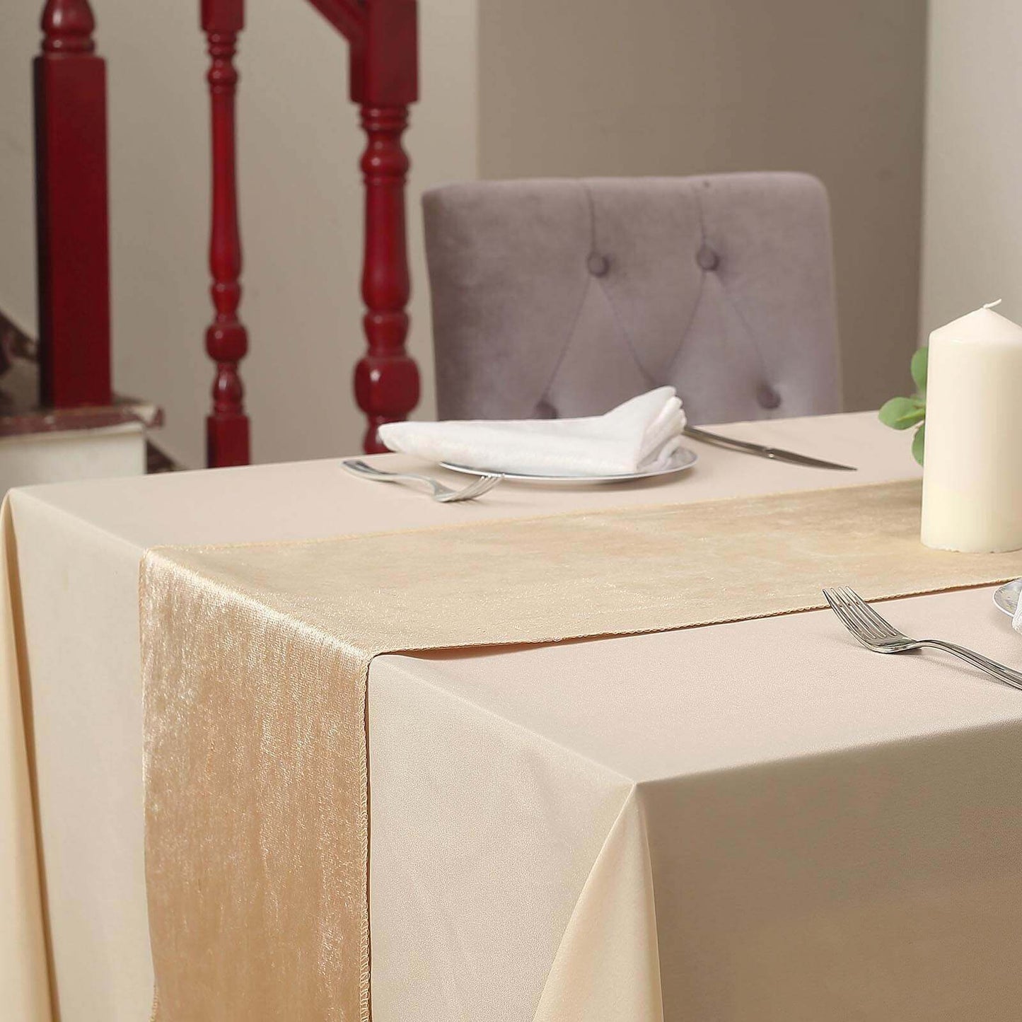 Premium Velvet 12"x108" Table Runner Champagne - Sheen Finish Reusable Table Decor