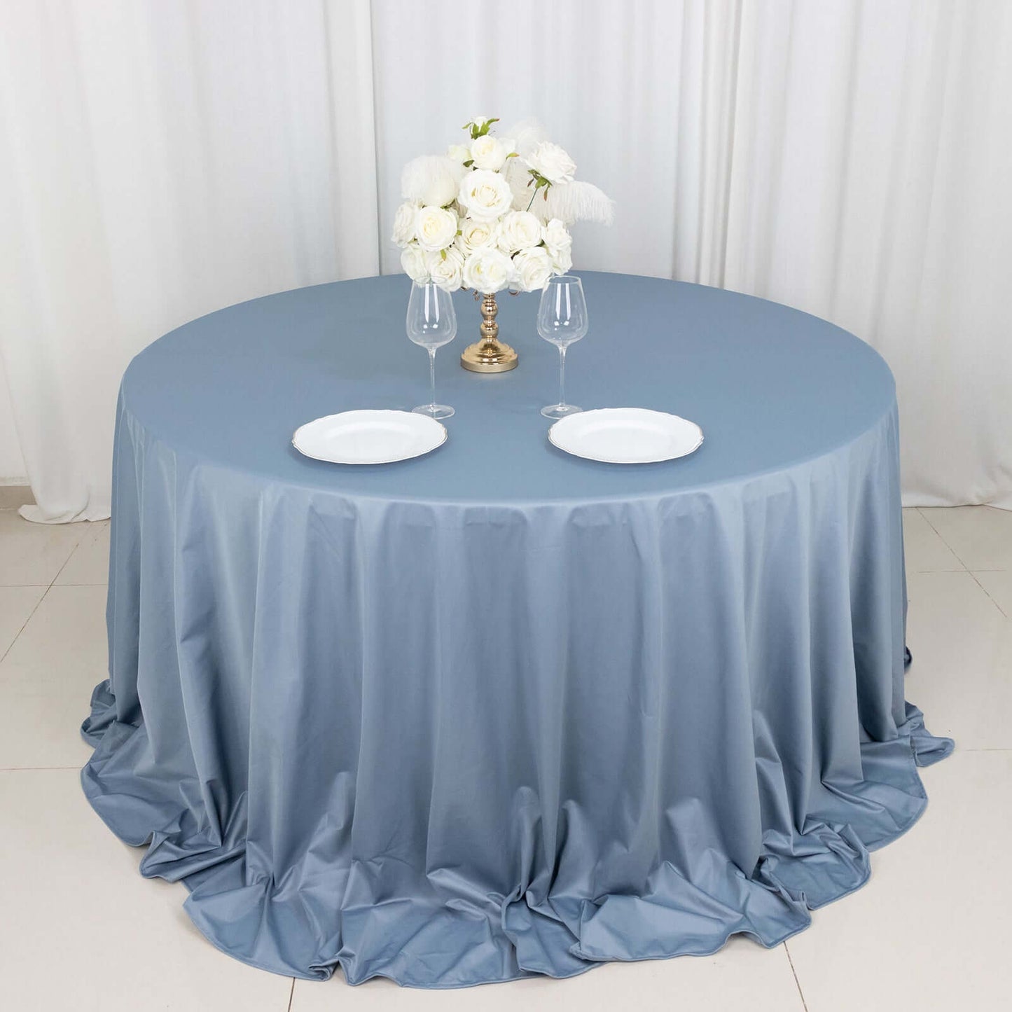 Scuba Round 132" Tablecloth Dusty Blue - Wrinkle Free & Stain Resistant Seamless Table Cover