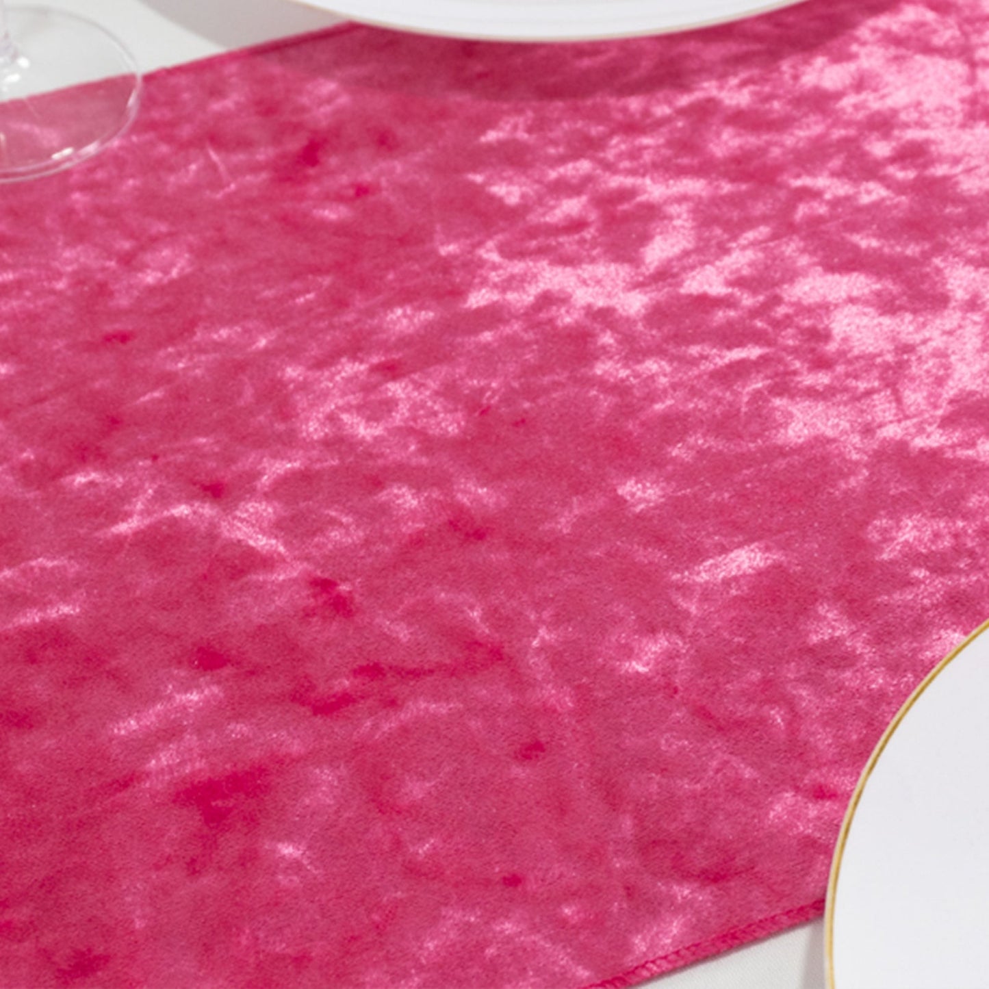 Premium Crushed Velvet 12"x108" Table Runner Fuchsia - Soft & Wrinkle-Resistant Table Linen