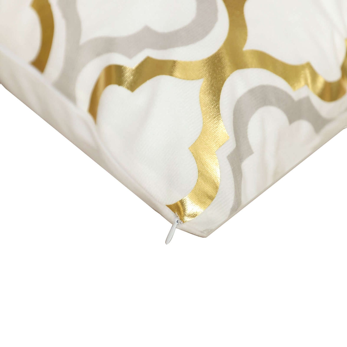 Set Of 4 18" White Gold Foil Geometric Print Throw Pillow Covers, Velvet Square Sofa Cushion Covers