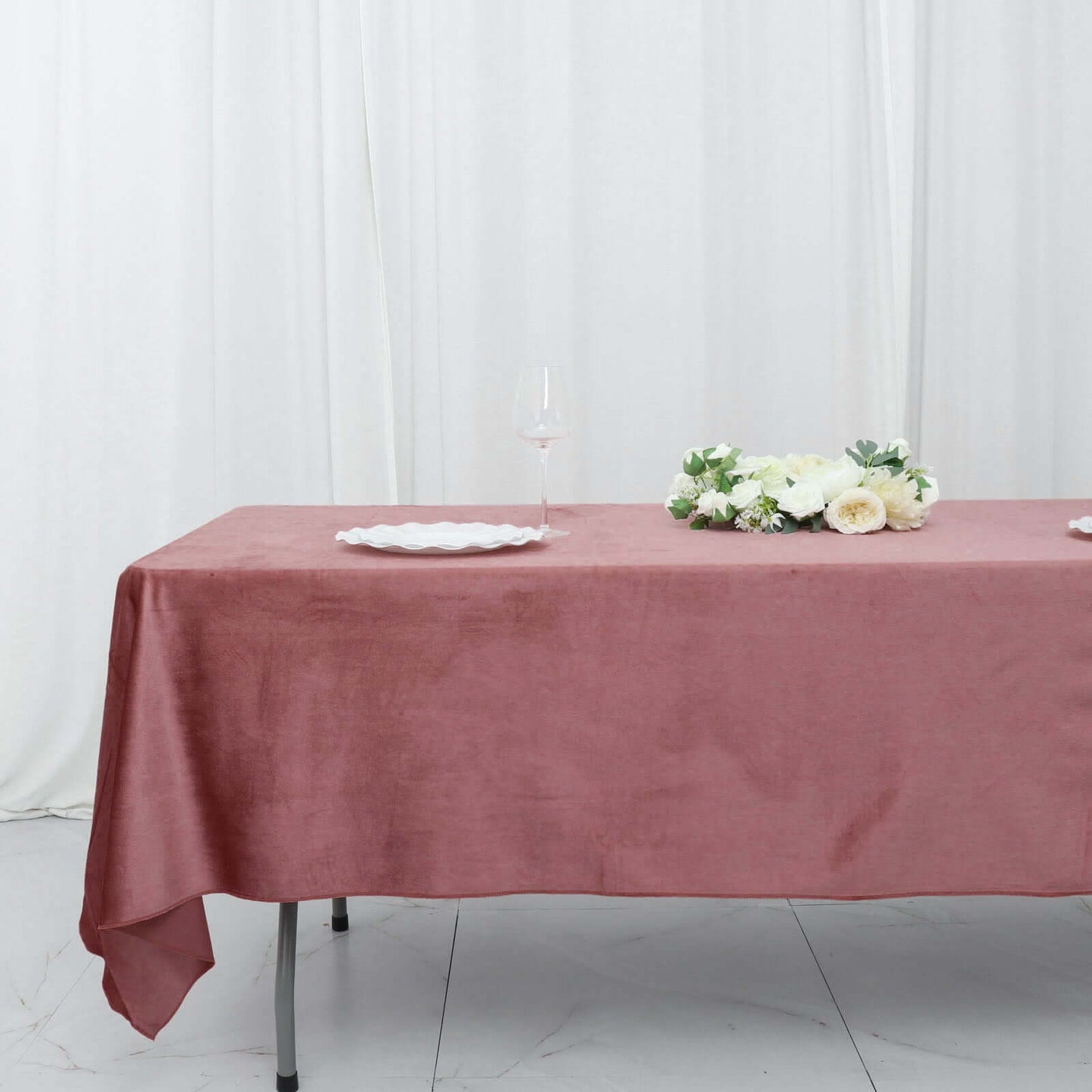 Premium Velvet 60"x102" Rectangle Tablecloth Dusty Rose - Reusable & Soft Table Cover