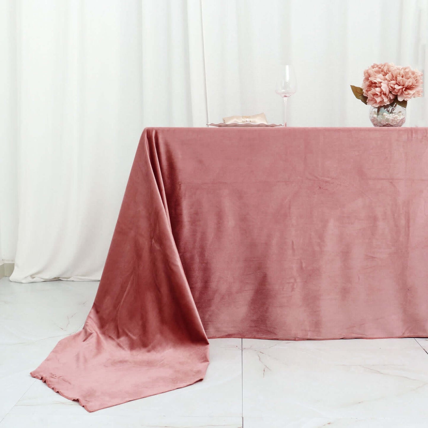 Premium Velvet 90"x156" Rectangle Tablecloth Dusty Rose - Reusable Soft & Seamless Table Cover