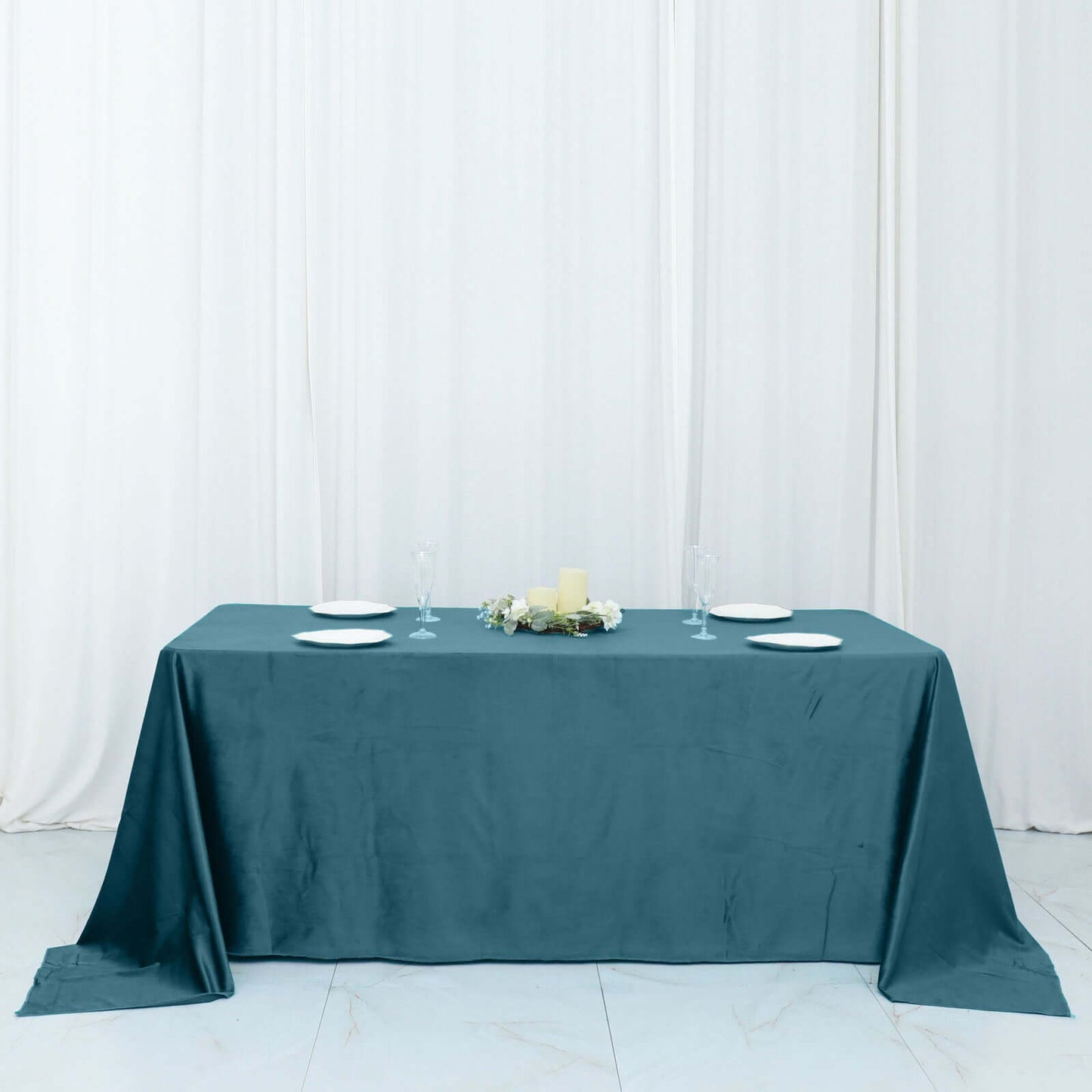 Premium Velvet 90"x132" Rectangle Tablecloth Peacock Teal - Reusable Soft & Seamless Table Cover