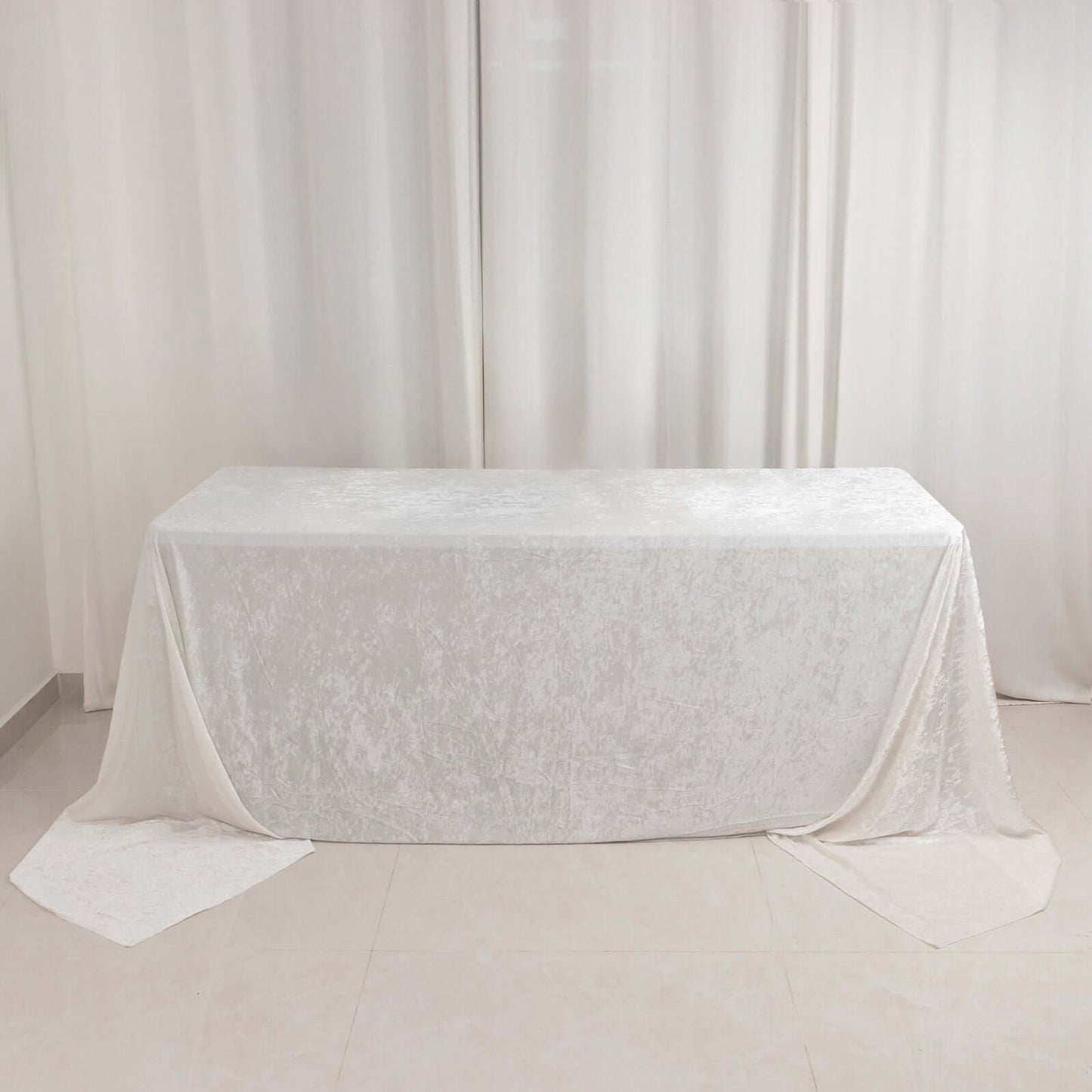Premium Crushed Velvet 90"x156" Rectangle Tablecloth White - Reusable Soft & Sophisticated Seamless Table Cover