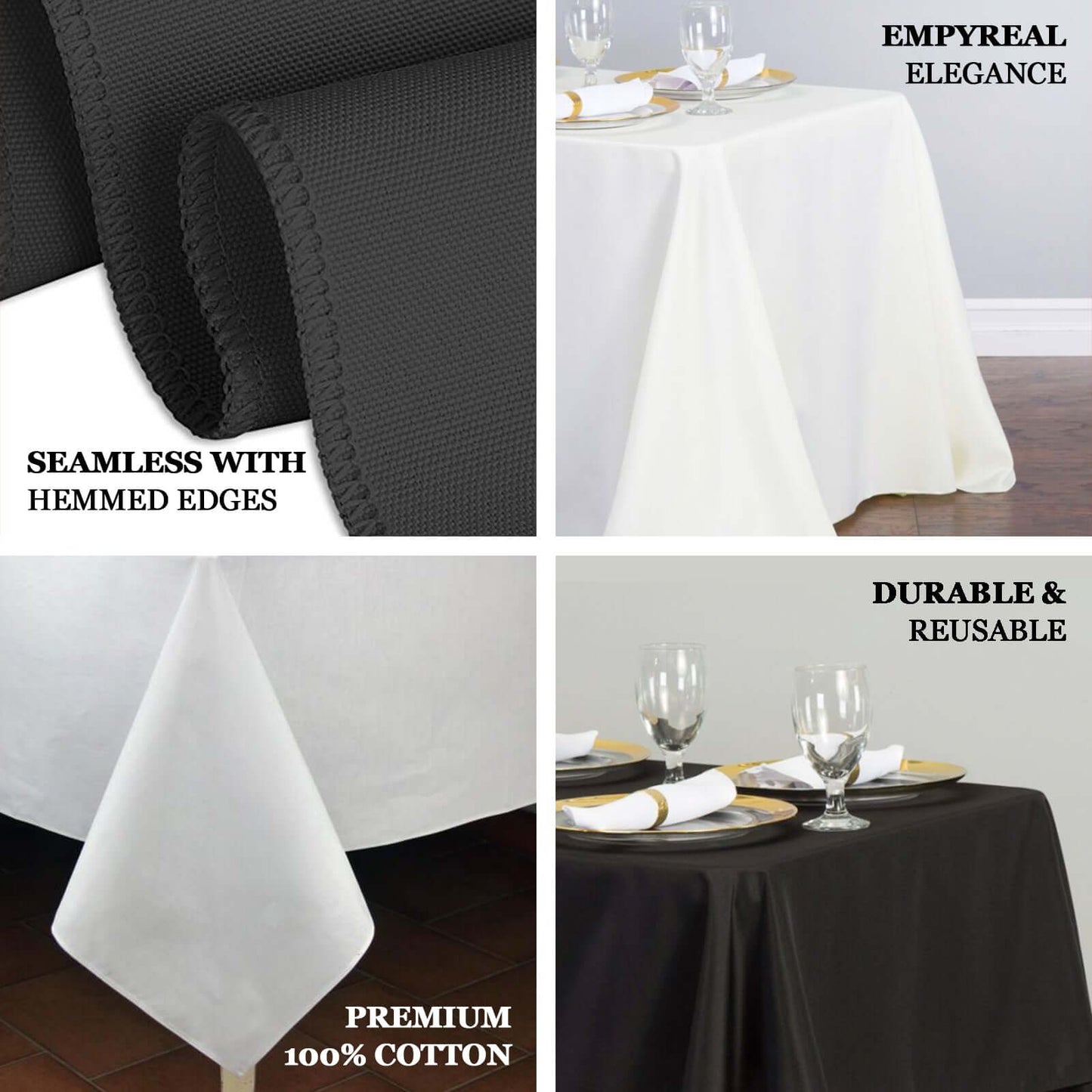 100% Cotton 90"x132" Rectangle Tablecloth White Linen - Seamless, Soft & Breathable Table Cover
