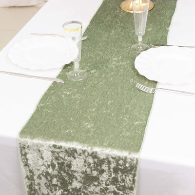 Premium Crushed Velvet 12"x108" Table Runner Sage Green - Soft & Wrinkle-Resistant Table Linen