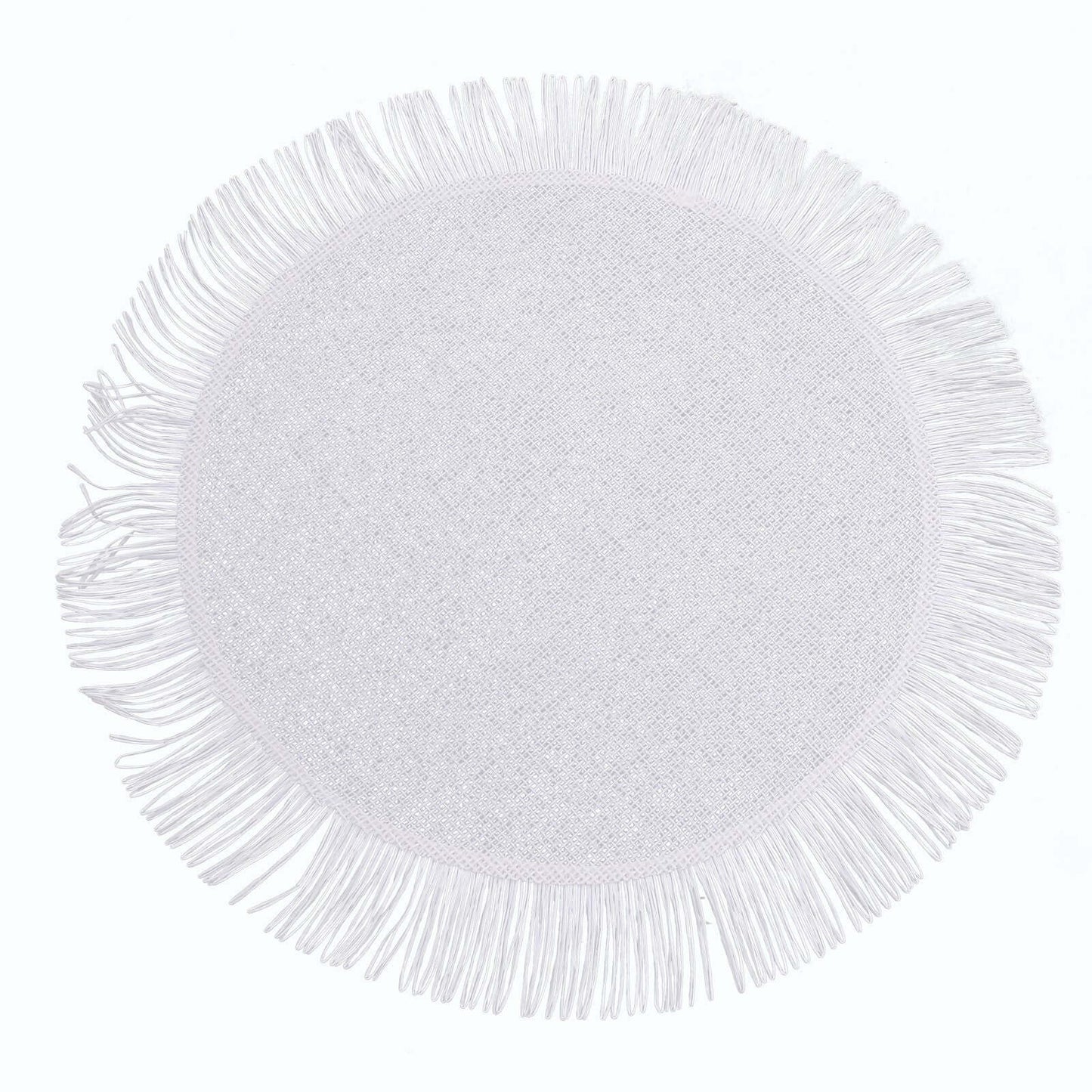 4-Pack Placemats Fringe Edge Design White Jute Round - Rustic Boho Chic Burlap Table Decor 16"
