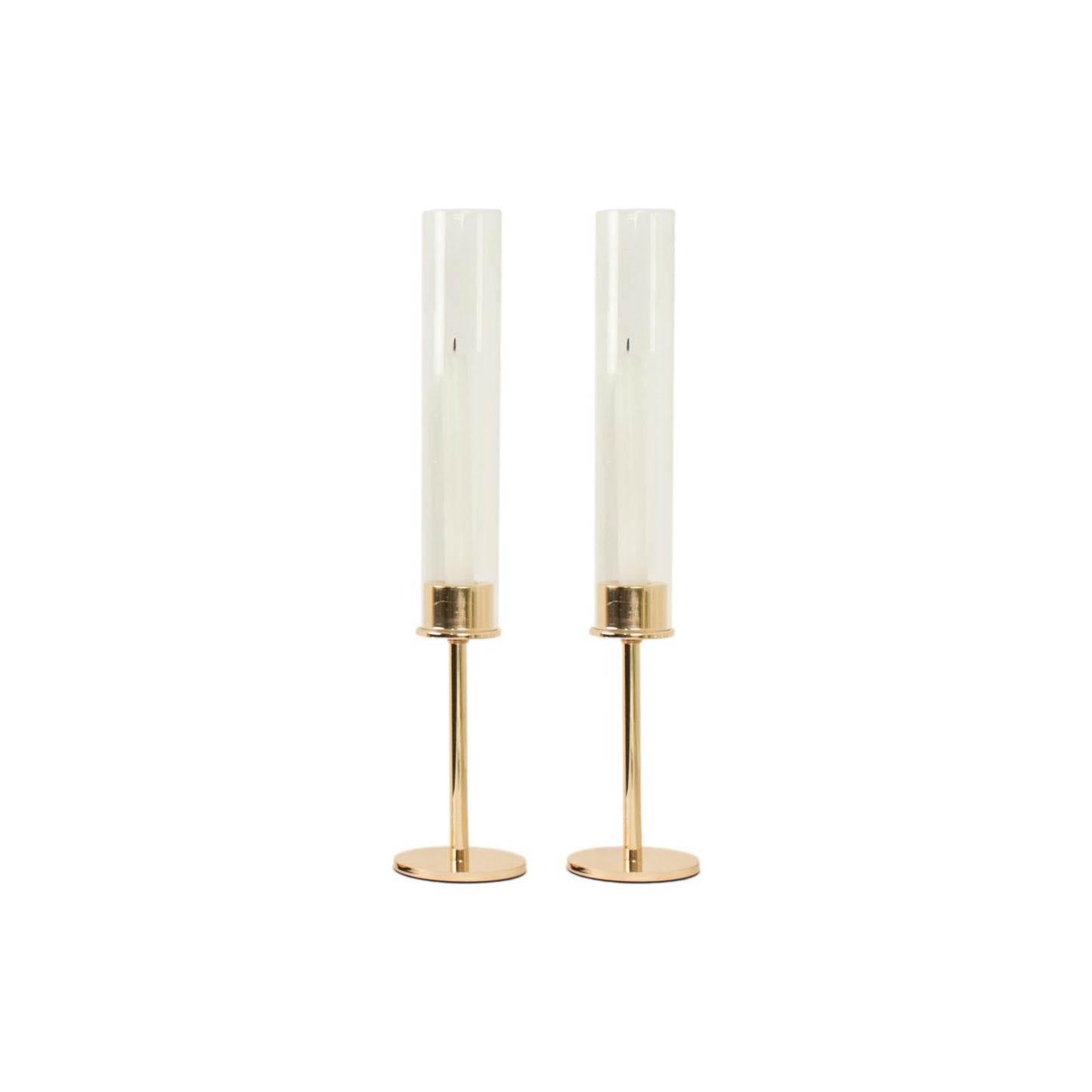 2-Pack Gold Metal Taper Candlestick Holders, Clear Glass Hurricane Candle Stands With Chimney Candle Shades 16"