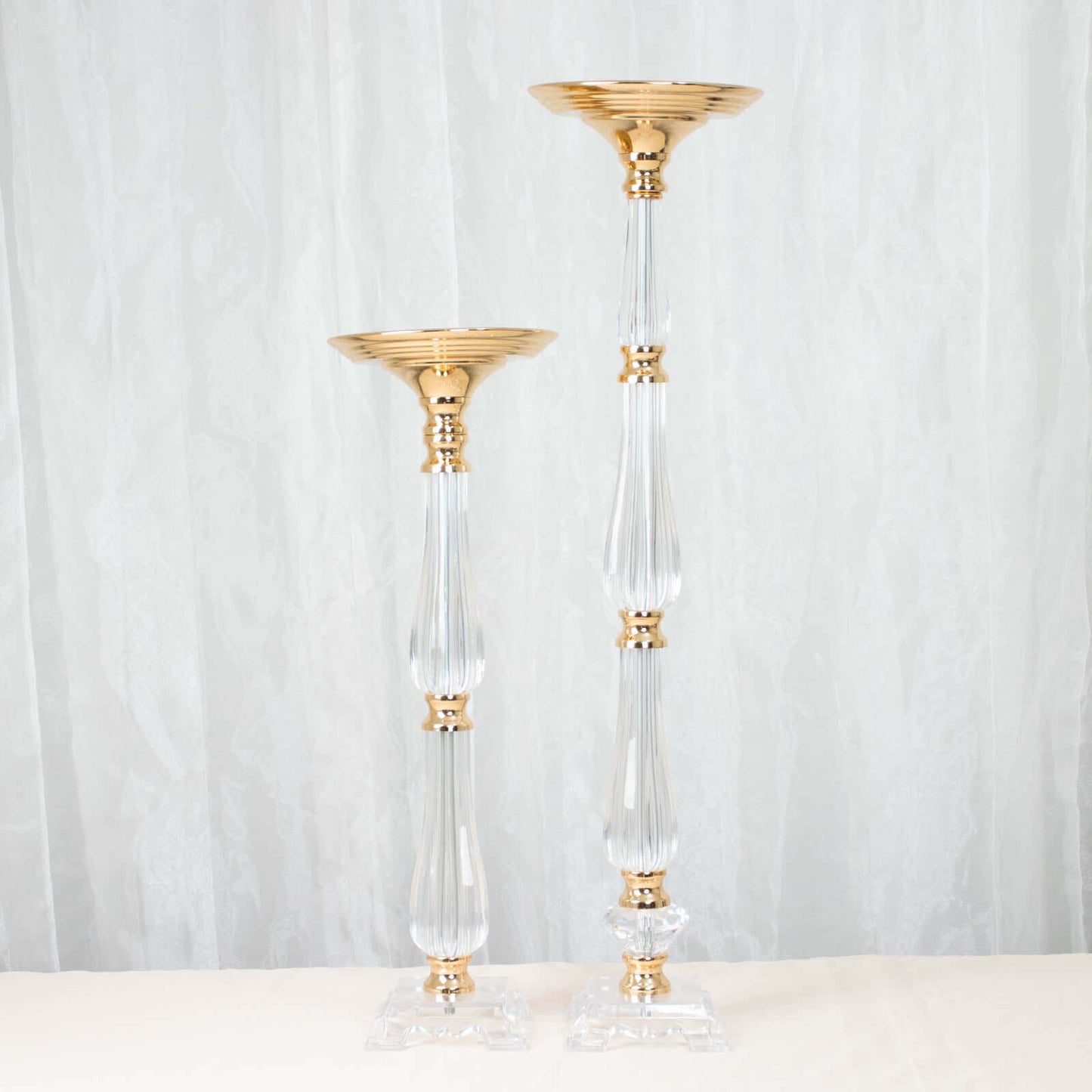 Acrylic Crystal Pillar Candle Stand Gold/Clear - Table Centerpiece and Wedding Flower Bowl Pedestal 24"