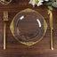 10-Pack Plastic 8" Round Dessert Plates in Clear with Gold Leaf Embossed Rim - Disposable Vintage Baroque Style Salad Plates