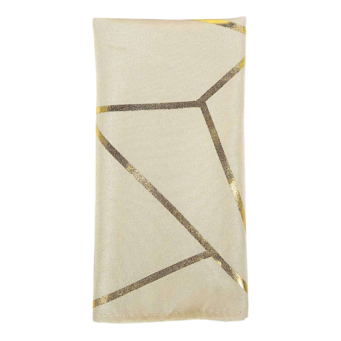 5 Pack Polyester 20"x20" Napkins Beige with Gold Geometric Foil Pattern - Modern Reusable Dinner Napkins