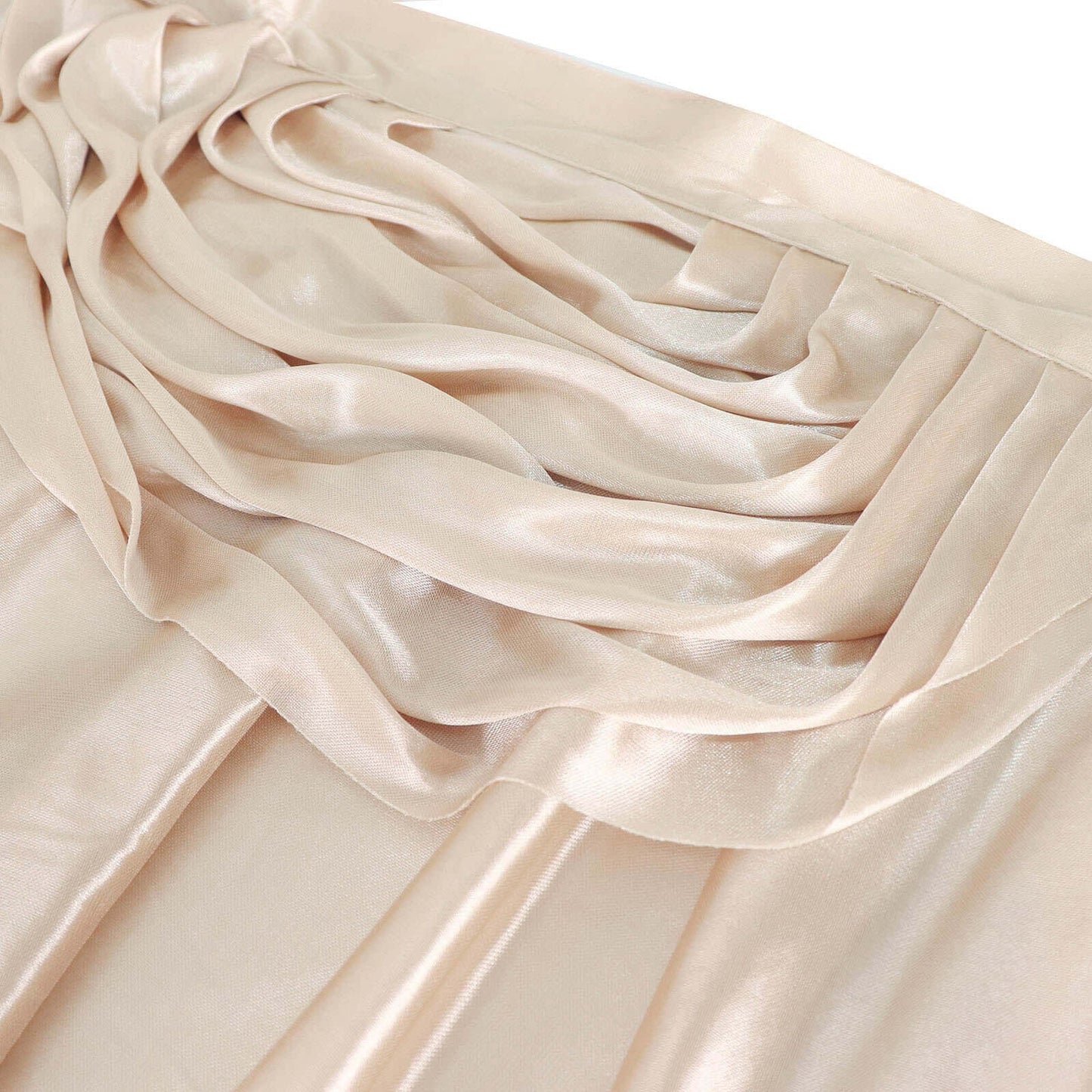 Satin 14ft Table Skirt Beige - Pleated Double Drape Table Cover