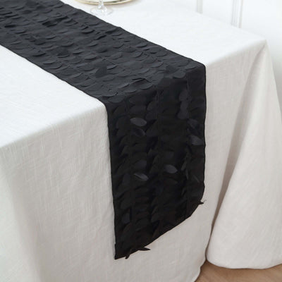 Taffeta Fabric 12"x108" Table Runner Black - 3D Leaf Petal Design