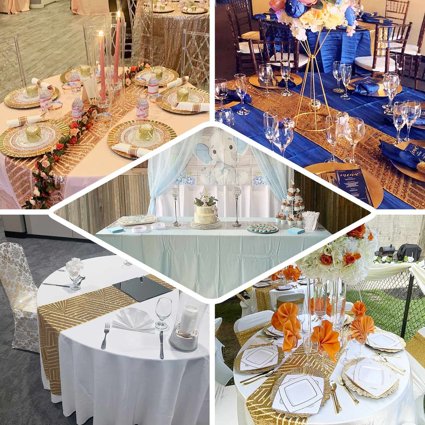 Sequin 12"x108" Table Runner Black - Diamond Glitz Design