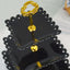 3-Tier Plastic Square Cupcake Stand Tower Black - Charming Disposable Dessert Display Serving Tray Platter with Heart Wavy Edge & Gold Top Handle for Tea Parties Weddings & Special Occasions 13"