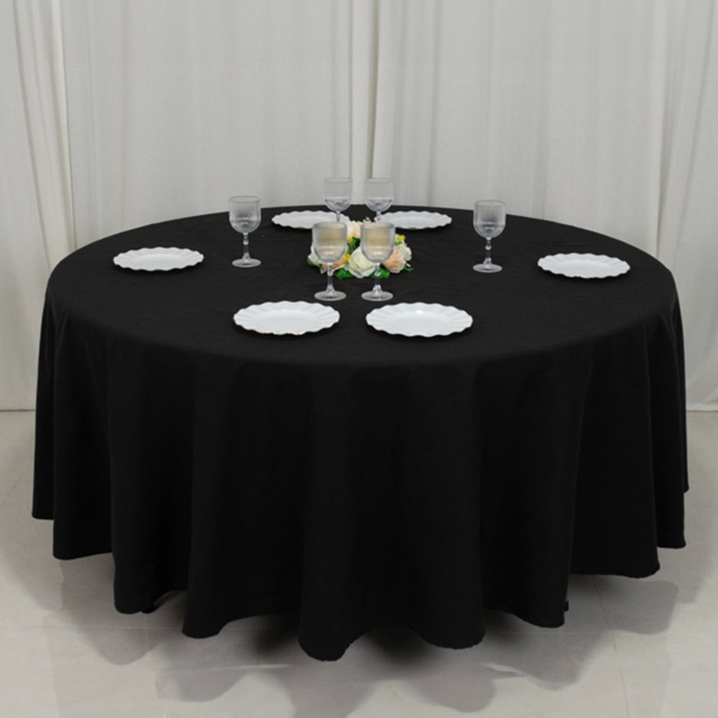 Cotton Blend 108" Round Tablecloth Black - Wrinkle-Resistant Design