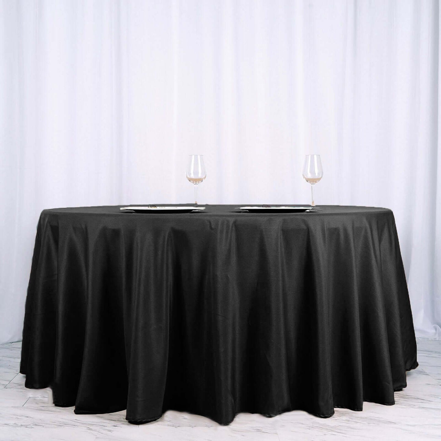Polyester 120" Round Tablecloth Black - Seamless Wrinkle-Resistant Design for Weddings