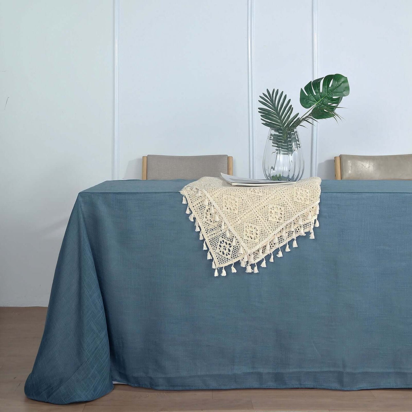 Faux Linen 90"x132" Rectangular Tablecloth Blue - Slubby Texture Wrinkle-Resistant Seamless Table Cover