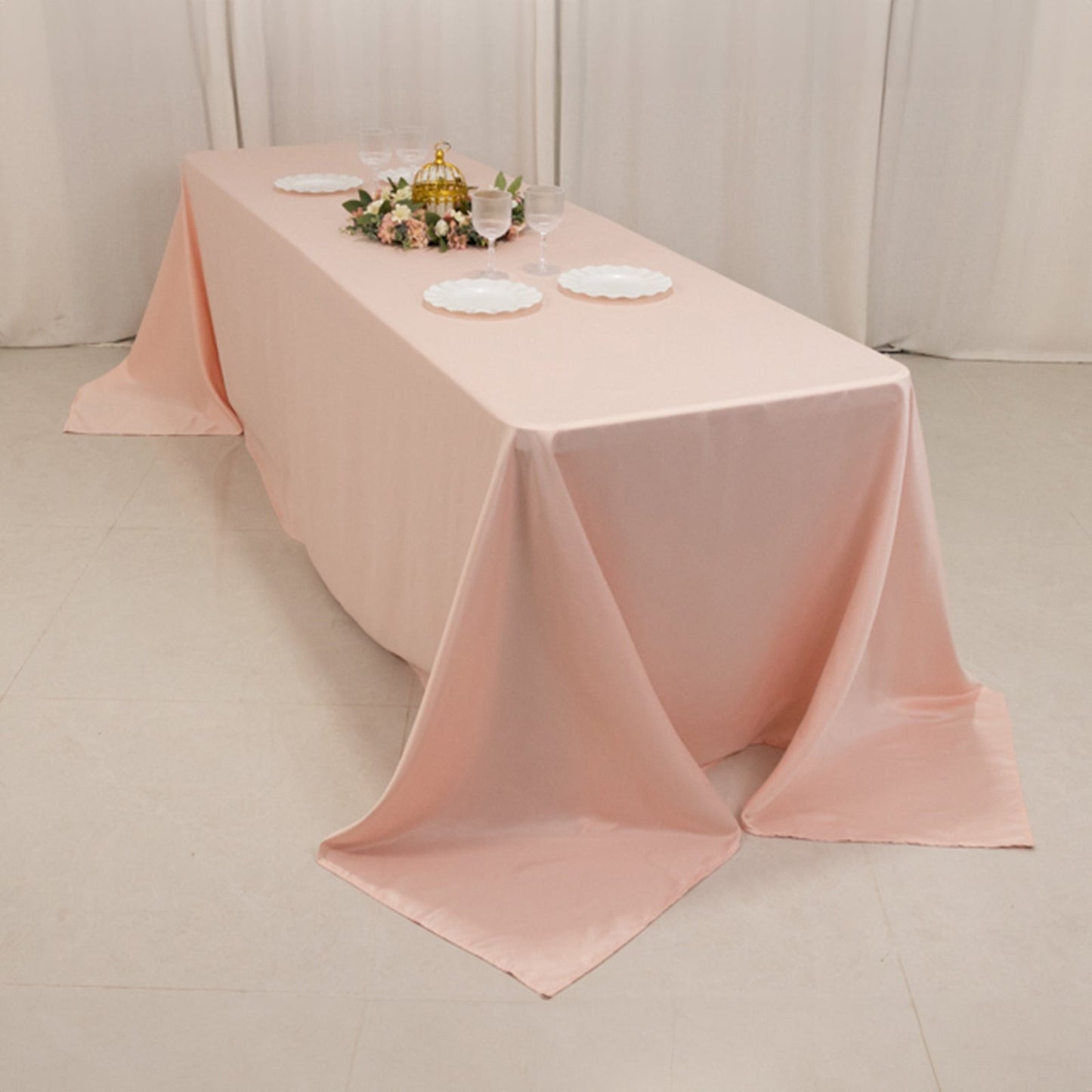 Lamour Satin 90"x156" Rectangle Tablecloth Blush - Luxurious, Soft Seamless Table Cover