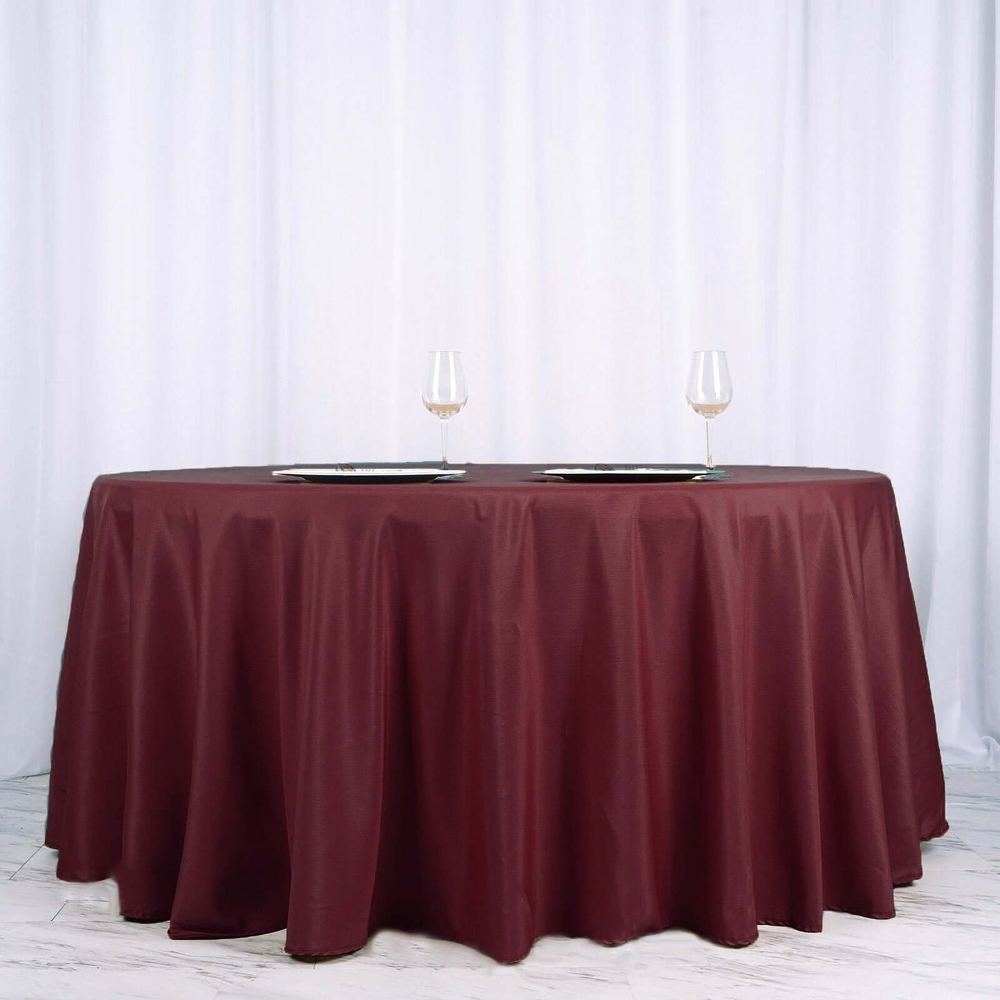 Polyester 120" Round Tablecloth Burgundy - Seamless Wrinkle-Resistant Table Cover