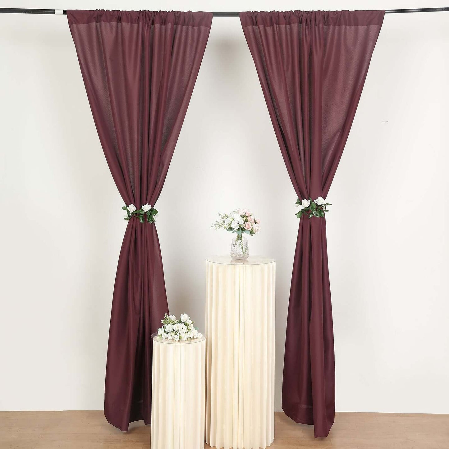 2 Pack Burgundy Polyester Event Curtain Drapes, 10ftx8ft Backdrop Event Panels With Rod Pockets 130 GSM