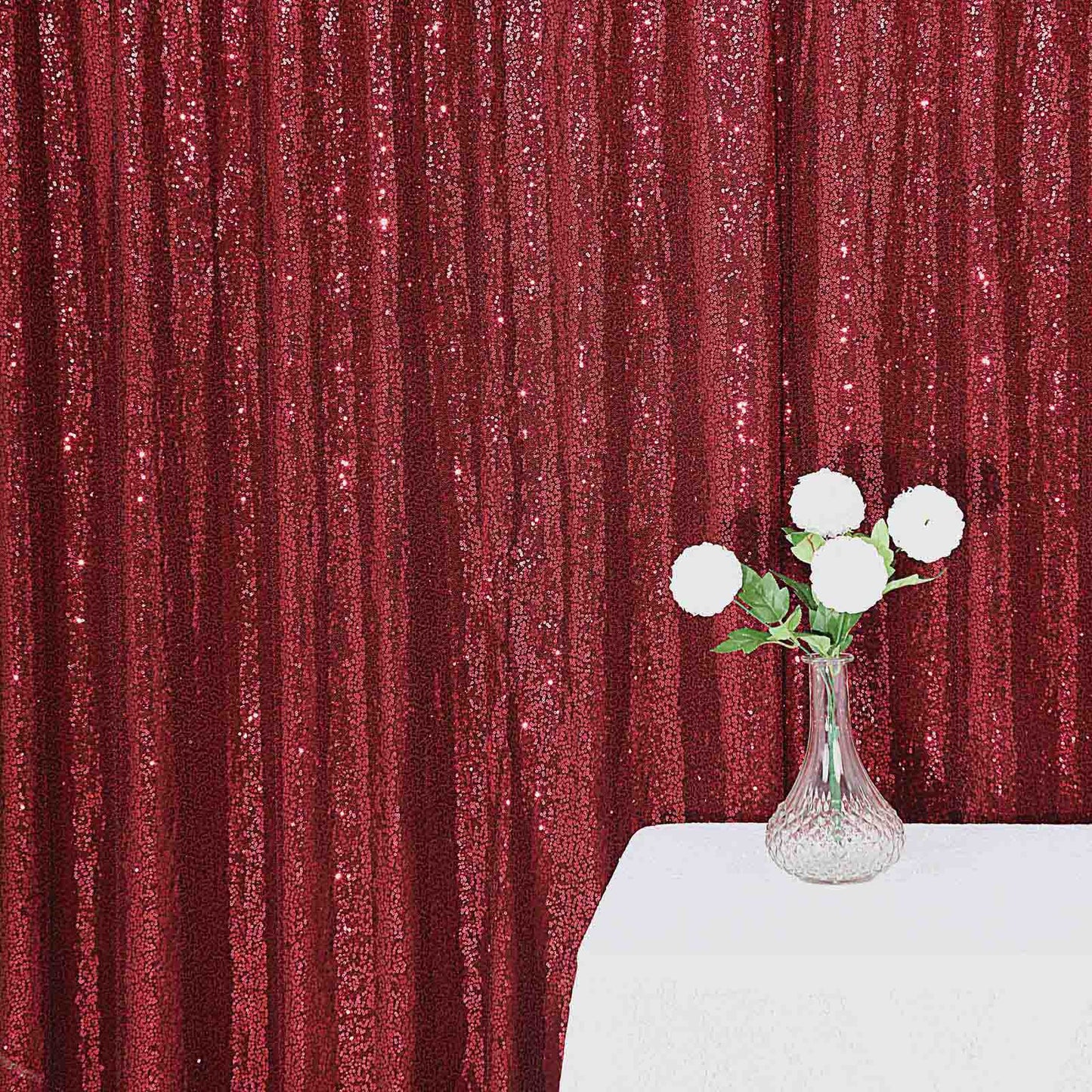 8ftx8ft Burgundy Sequin Event Curtain Drapes, Backdrop Event Panel
