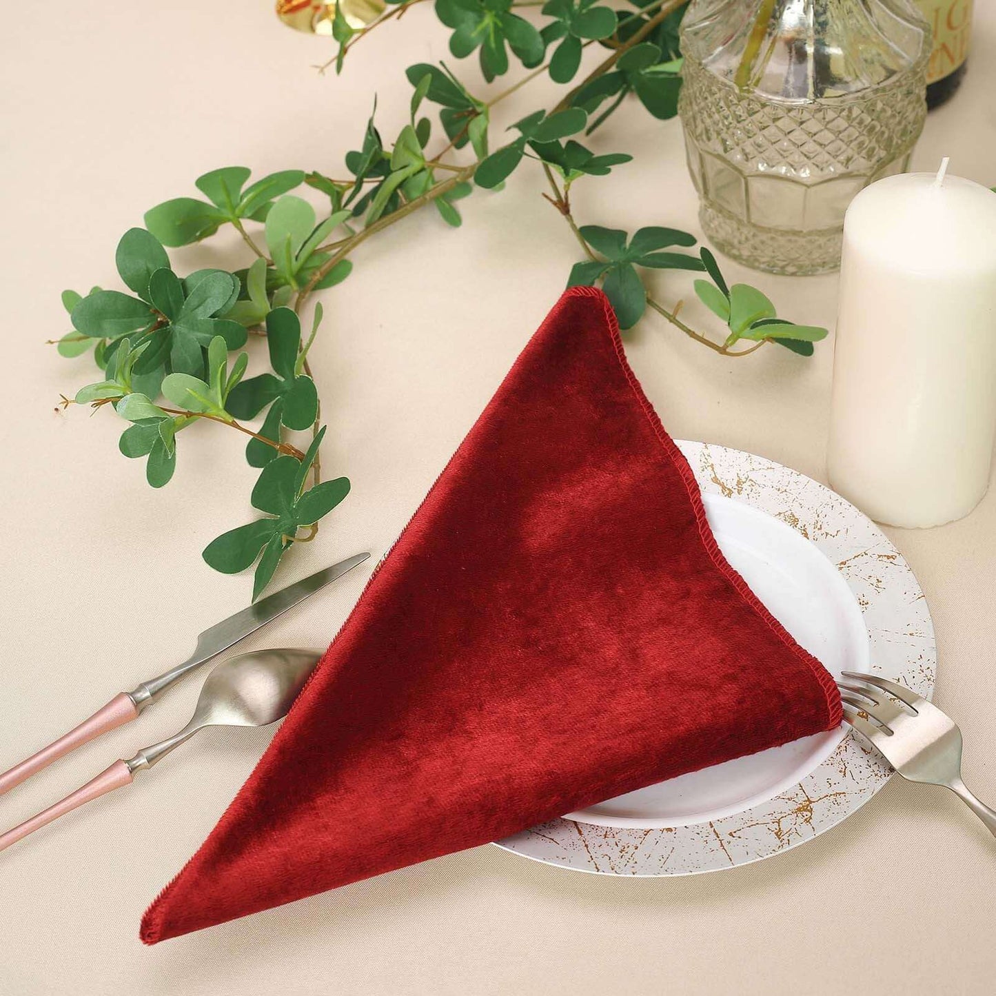 5 Pack Premium Velvet 20"x20" Napkins Burgundy - Soft Sheen Finish Cloth Napkins