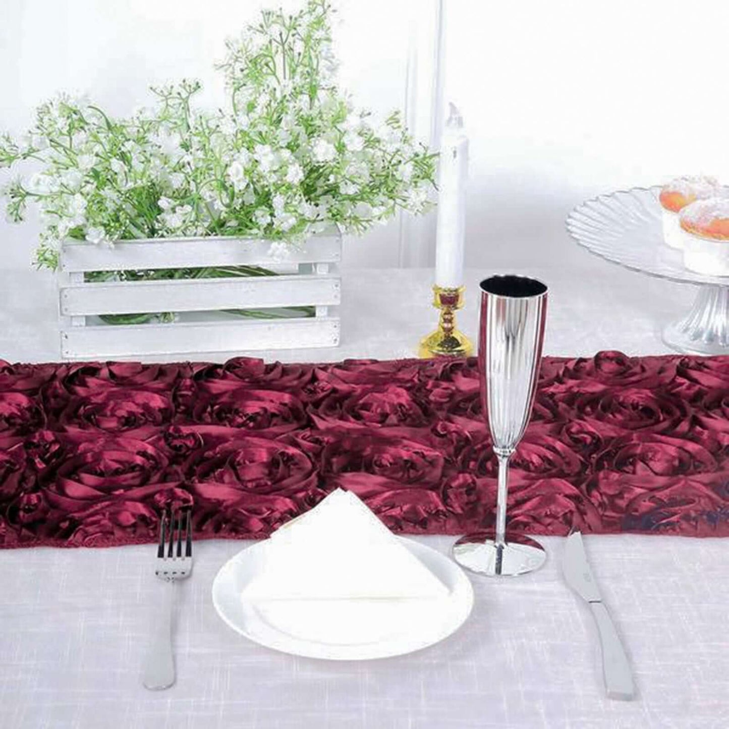 Rosette Satin 14"x108" Table Runner Burgundy - Grandiose Design