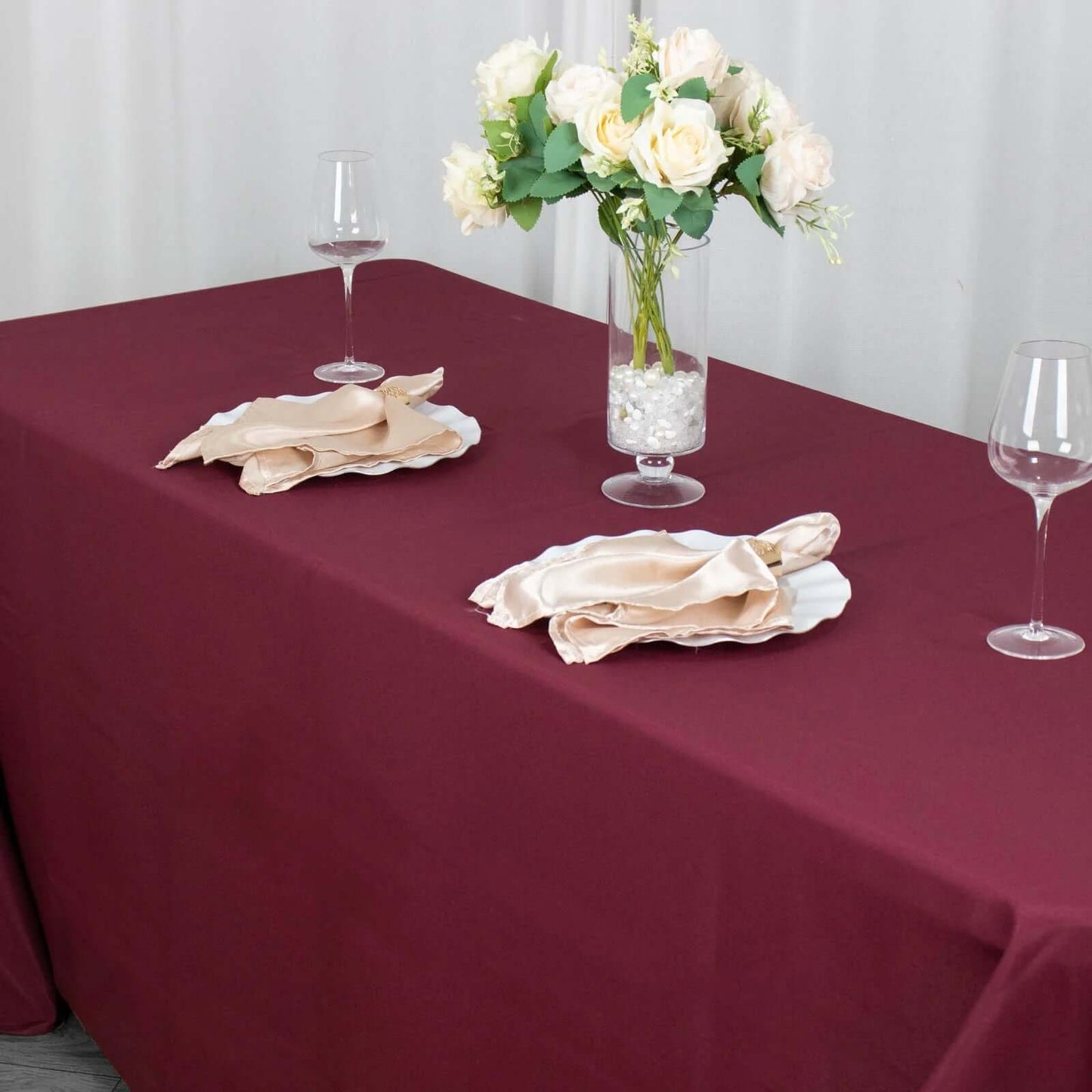 Premium Polyester 90"x132" Rectangle Tablecloth Burgundy - Seamless 220GSM Stain-Resistant Table Cover