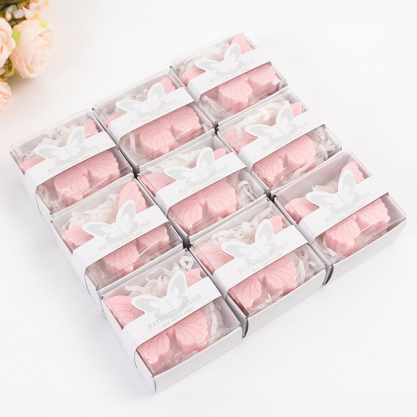 10 Pack Blush Butterfly Unscented Soap Baby Shower Favors with Gift Boxes, Pre-Packed Bridal Shower Wedding Souvenirs - 2"