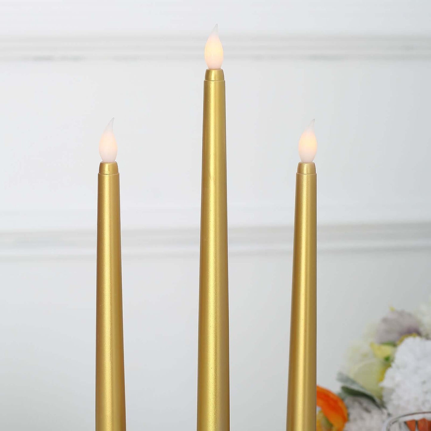 3-Pack LED Decorative Lighting Warm Flickering Gold - Flameless Taper Candles 11"