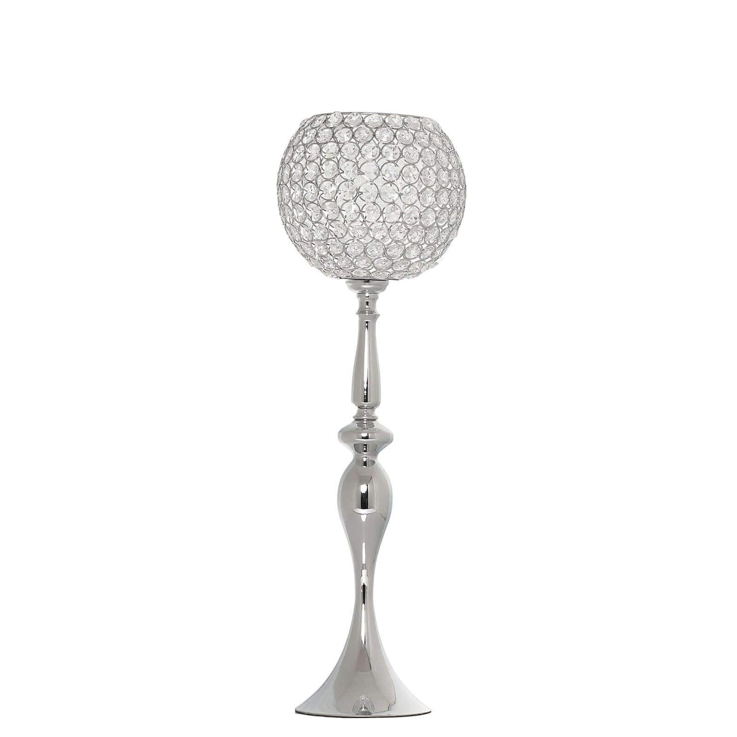 Acrylic Crystal Beaded Goblet Candle Holder Silver - Exquisite Flower Ball Centerpiece Stand for High-End Event Styling 30"