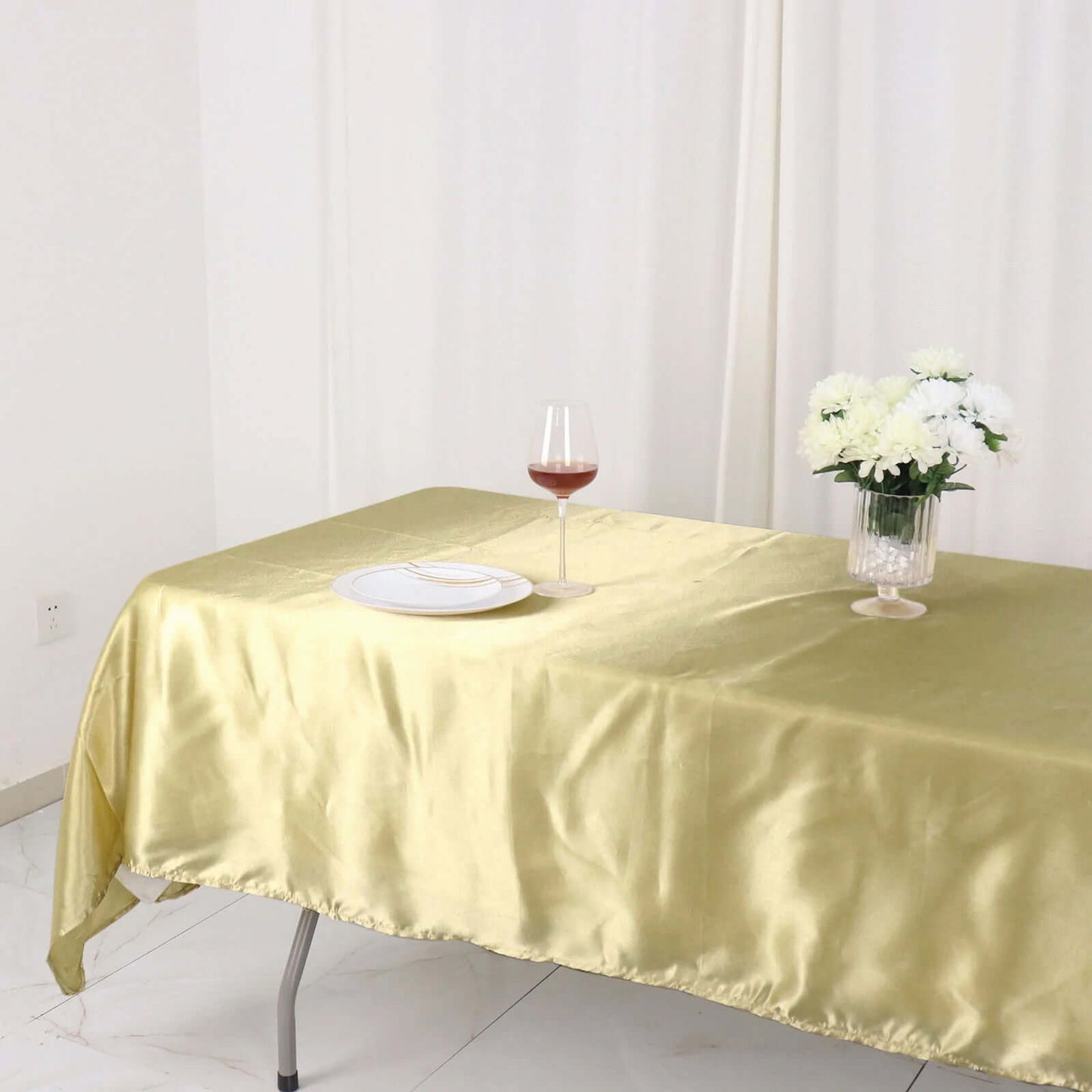 Satin Rectangular 60"x102" Tablecloth Champagne - Smooth and Lustrous Table Cover