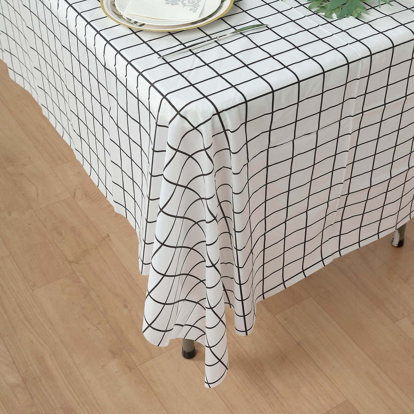 5-Pack Plastic Table Covers Black/White Grid Rectangle - Durable Checkered PVC Disposable Tablecloths 54"x108"