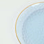 10-Pack Plastic 9" Round Dinner Plates in Transparent Dusty Blue Hammered Design with Gold Rim - Modern Disposable Party Plates