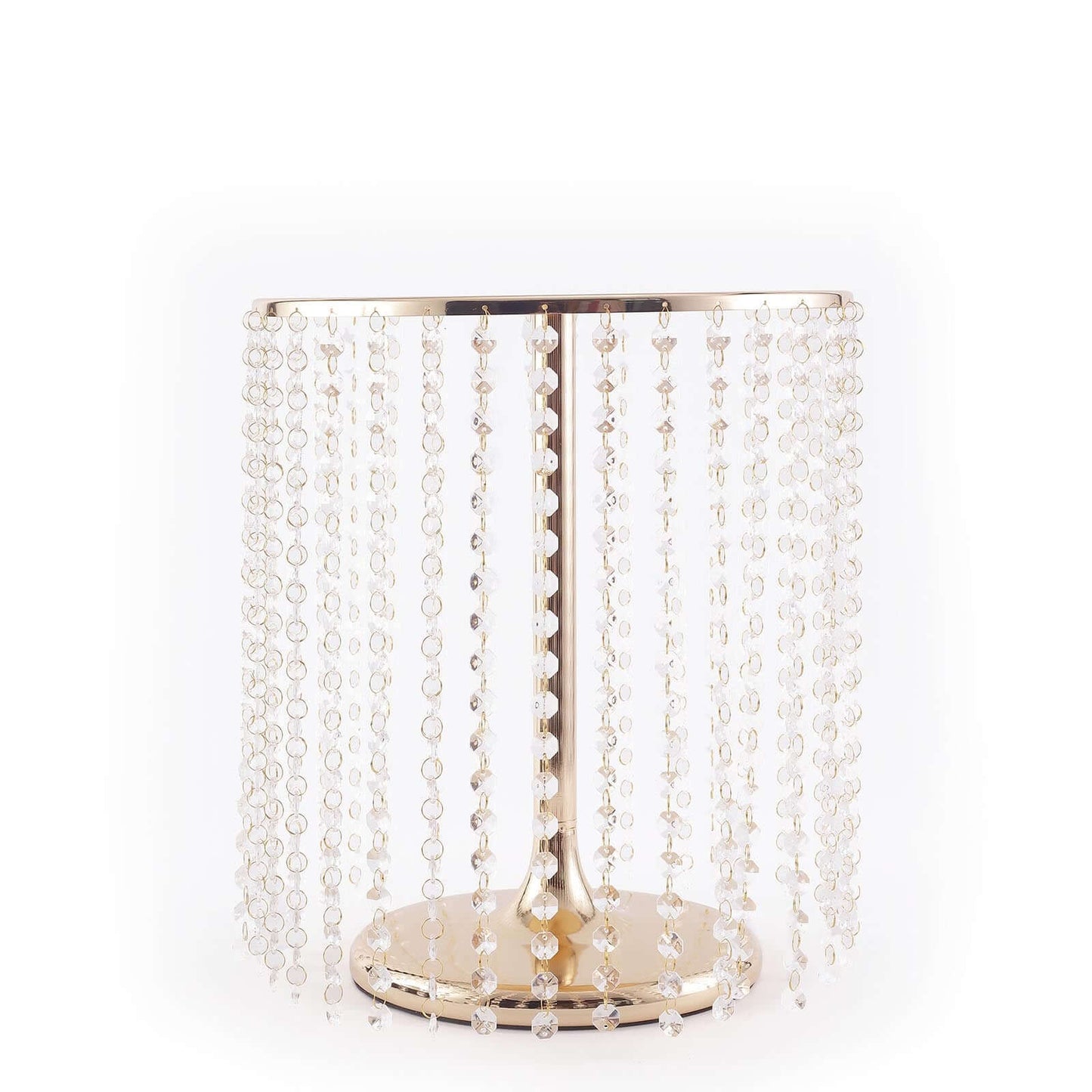 Metal Cake Stand Round Design Metallic Gold with Crystal Chains 14" Dia - Cupcake Dessert Pedestal 16"Tall