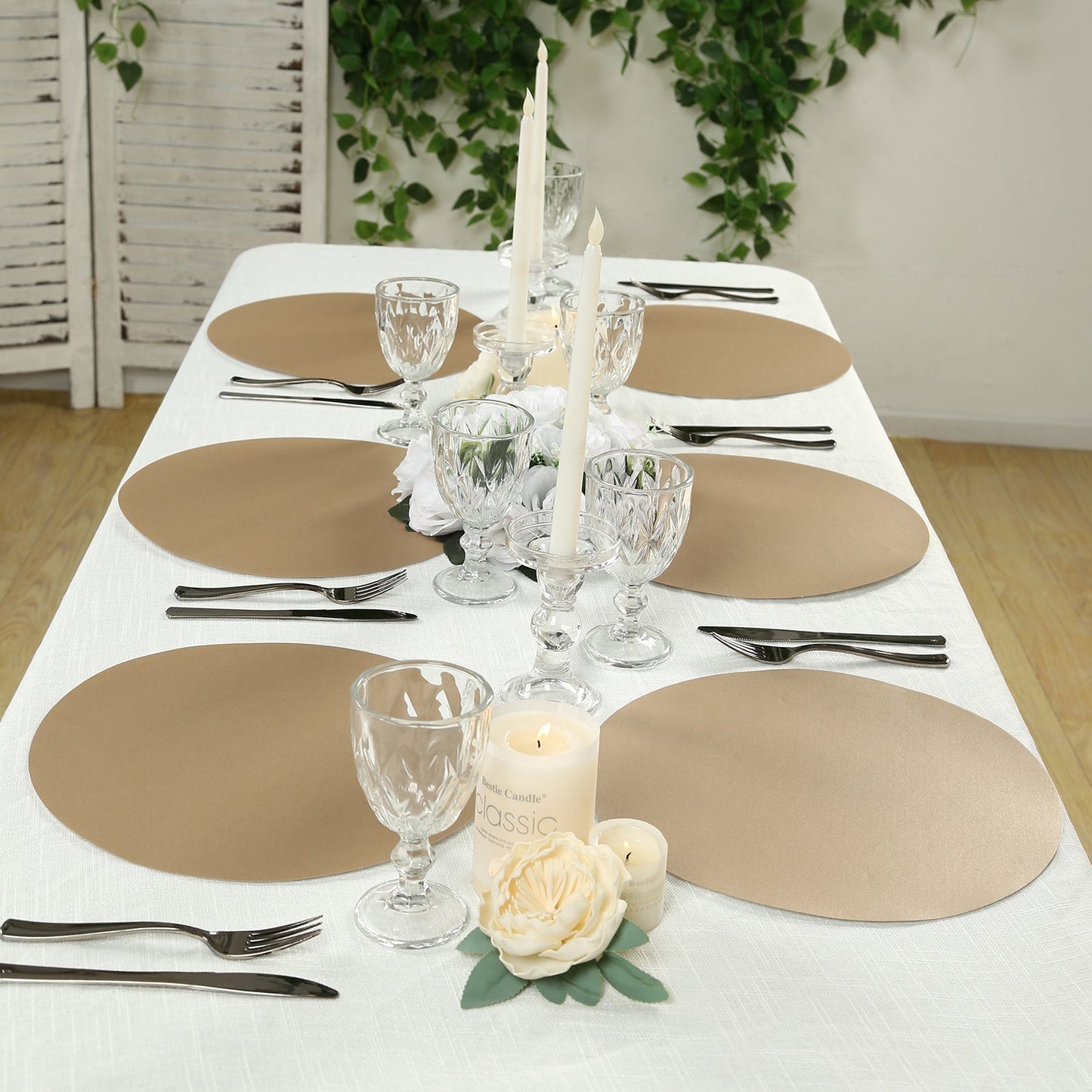 50 Pack 13" Round Disposable Paper Placemats â€“ Taupe Cardboard Dining Table Mats, 120 GSM